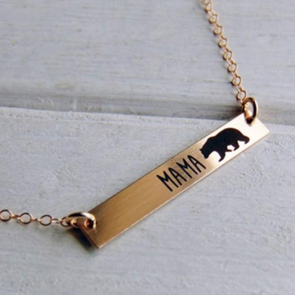 Mama Bear Gold Bar Necklace